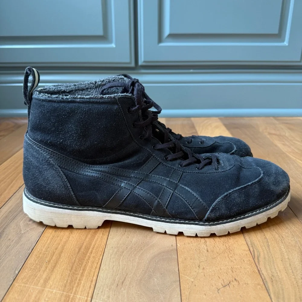 Onitsuka Tiger Rinkkan Boots Men 12 Black Suede Fleece Lined High Top Lug Sole